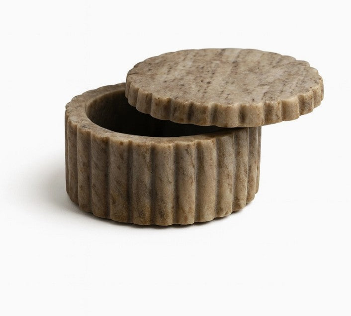 Grooved Beige Marble Canister