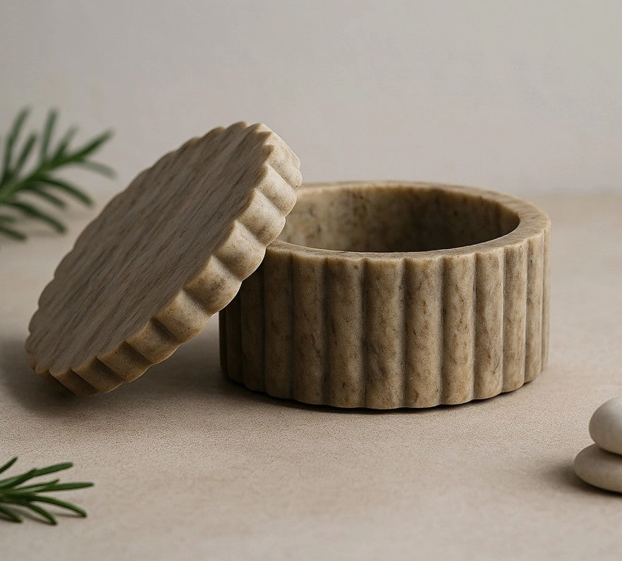 Grooved Beige Marble Canister