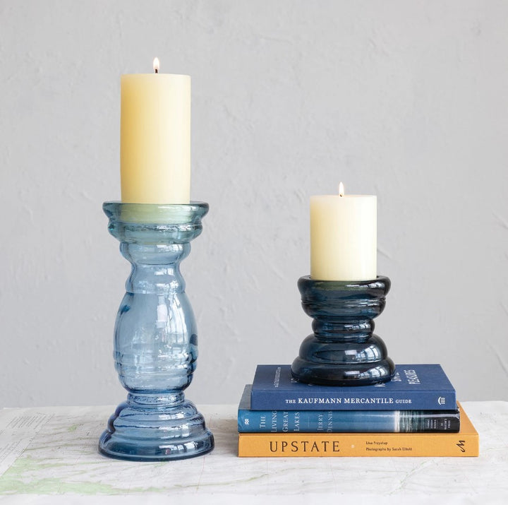 Blue Recycled Glass Candle Holders