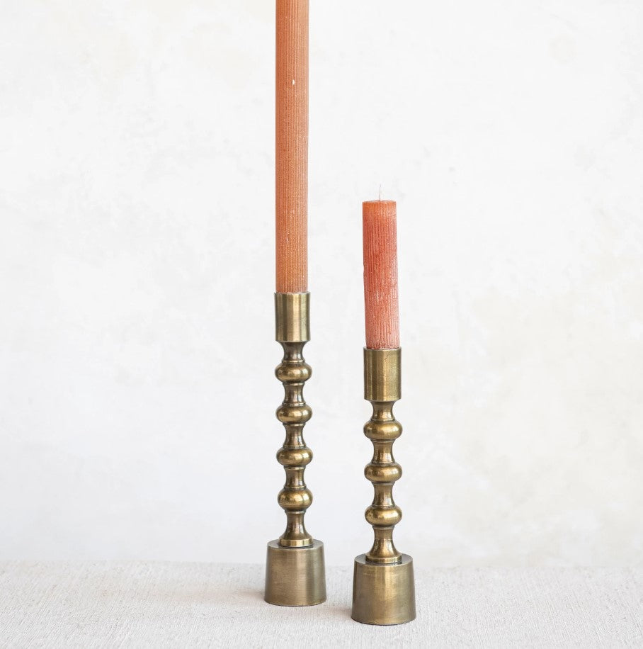 Antique Gold Cast Iron Taper Candle Holders