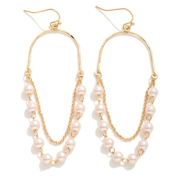 Chain Link and Pearl Half Oval Drop Earrings