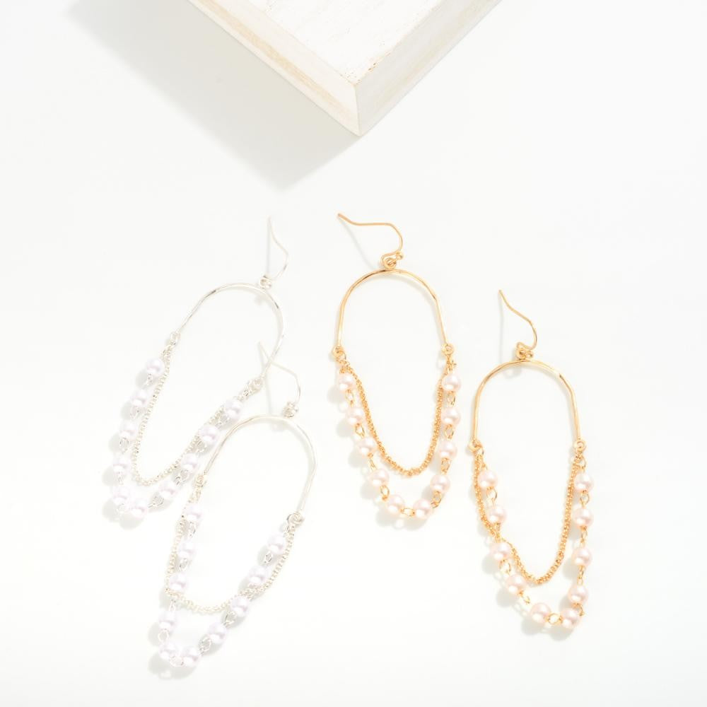 Chain Link and Pearl Half Oval Drop Earrings