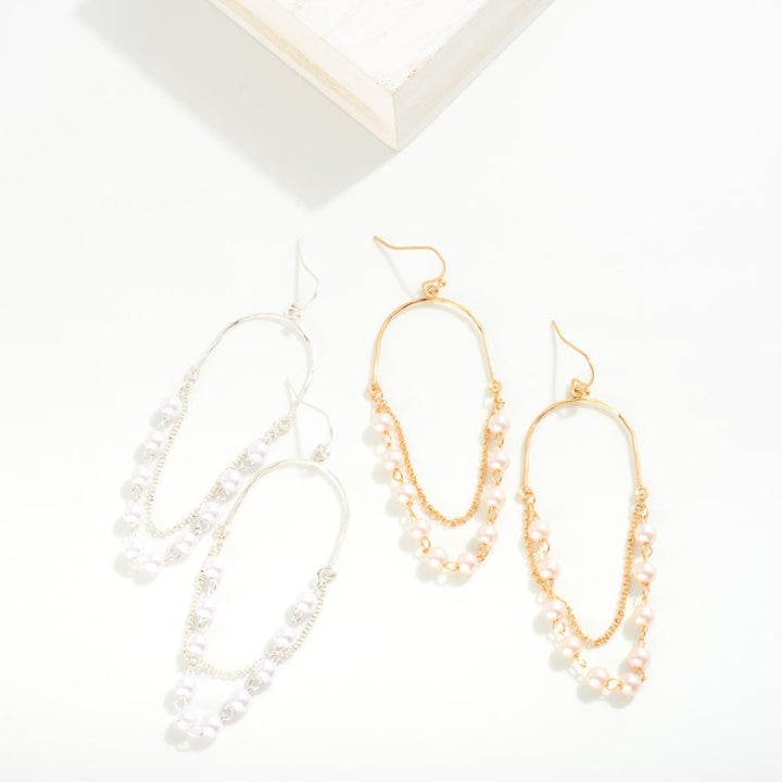 Chain Link and Pearl Half Oval Drop Earrings