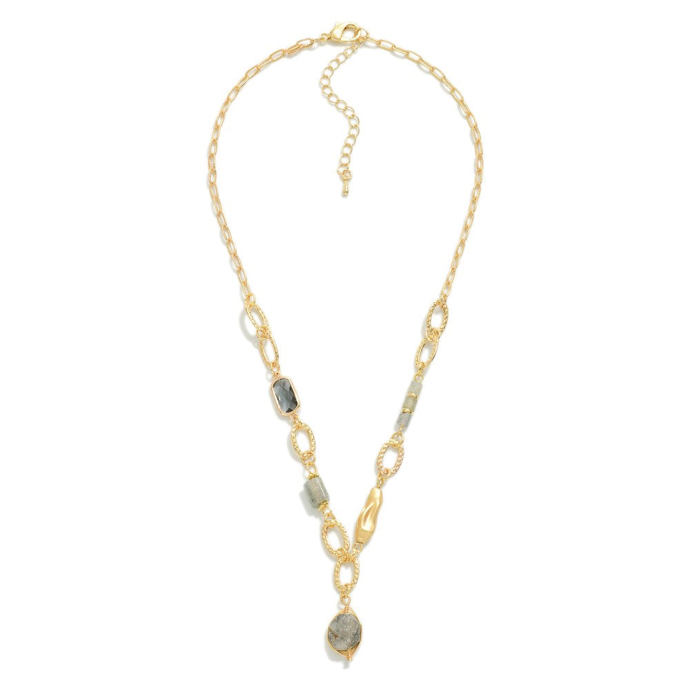 Chain Link Necklace With Stone Beads And Pendant