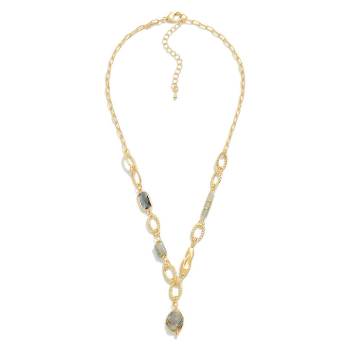 Chain Link Necklace With Stone Beads And Pendant