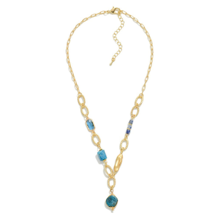 Chain Link Necklace With Stone Beads And Pendant