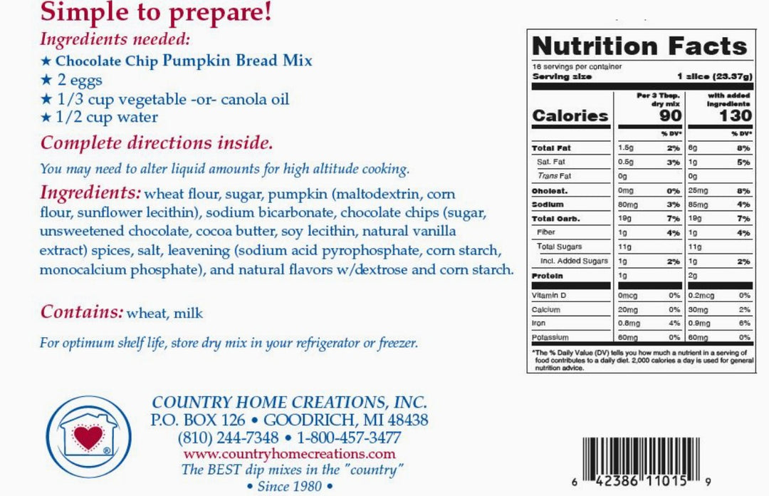 Chocolate Chip Pumpkin Bread Mix