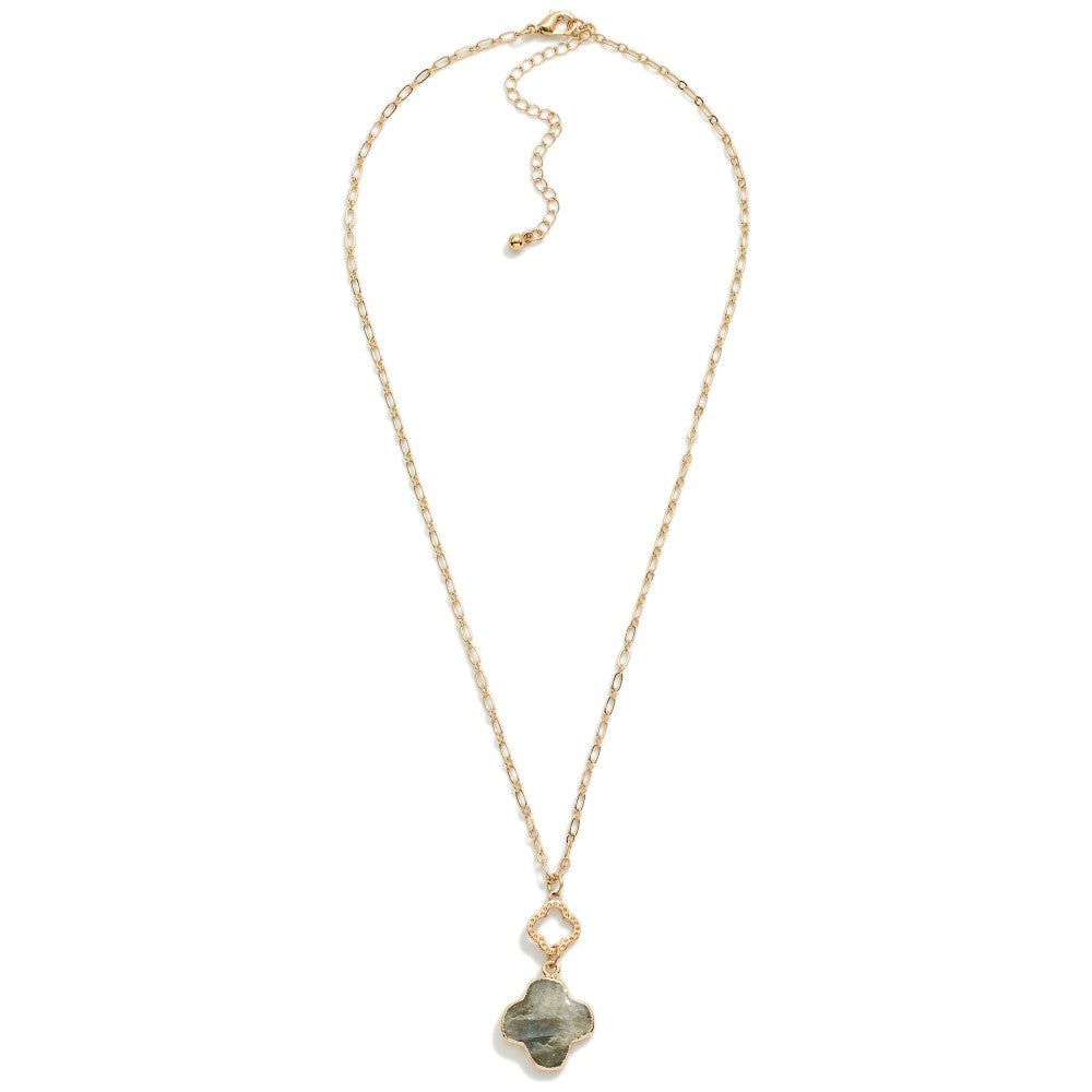 Stone Clover Pendant Necklace