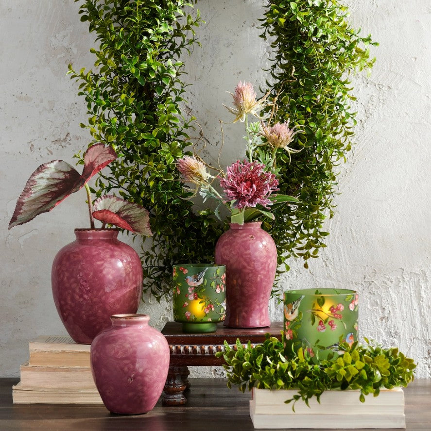 Dark Pink Debossed Floral Vases