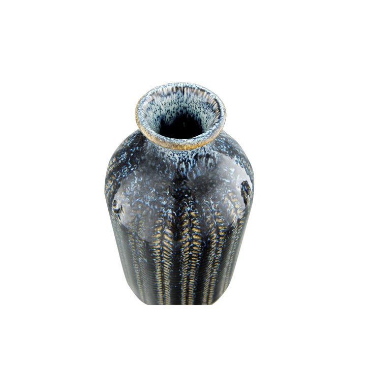 Dark Blue Glazed Embossed Stoneware Vases