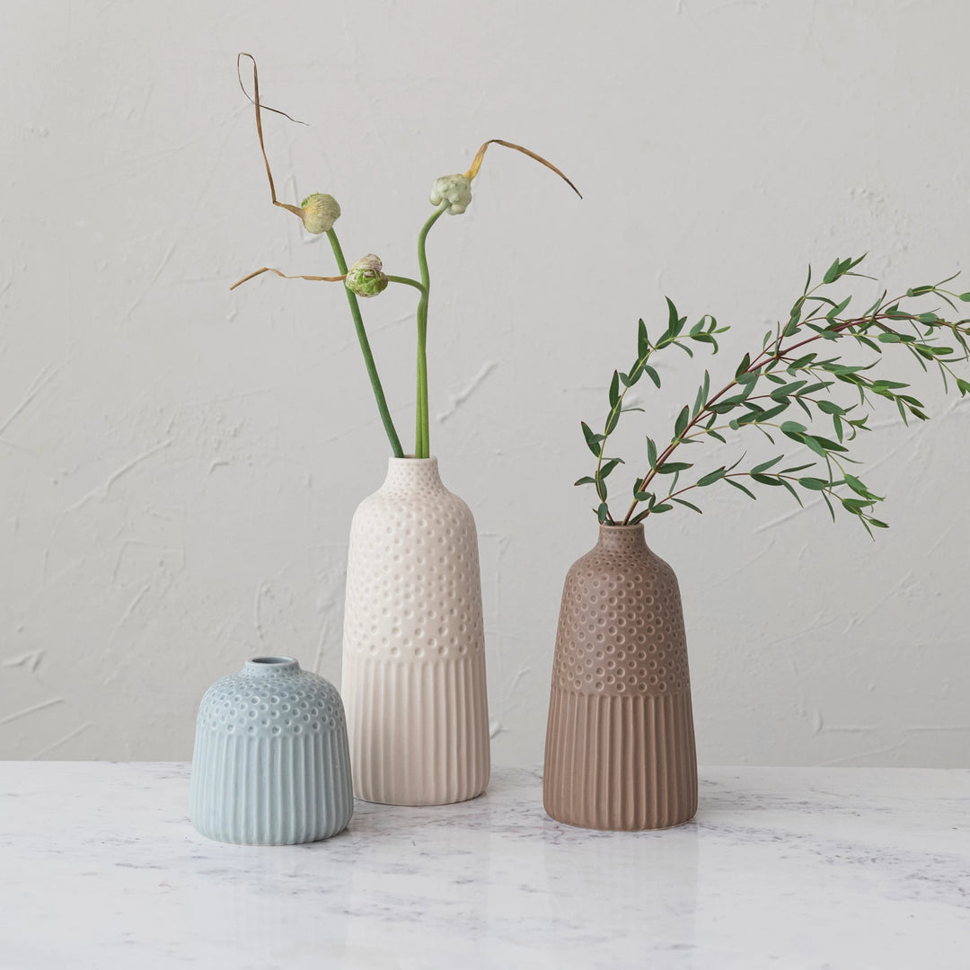 Matte Glaze Debossed Stoneware Vases