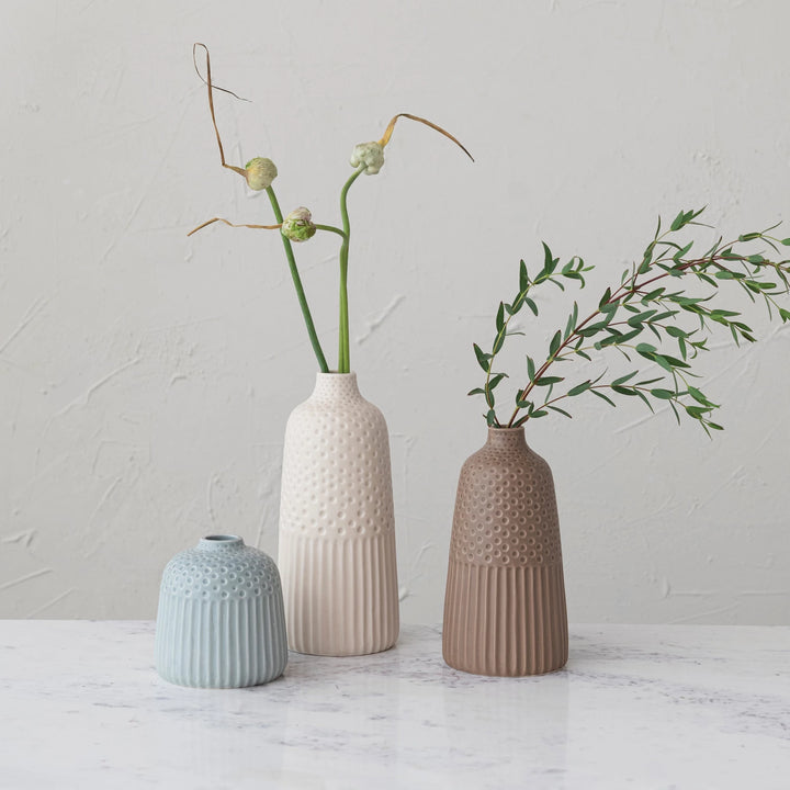 Matte Glaze Debossed Stoneware Vases
