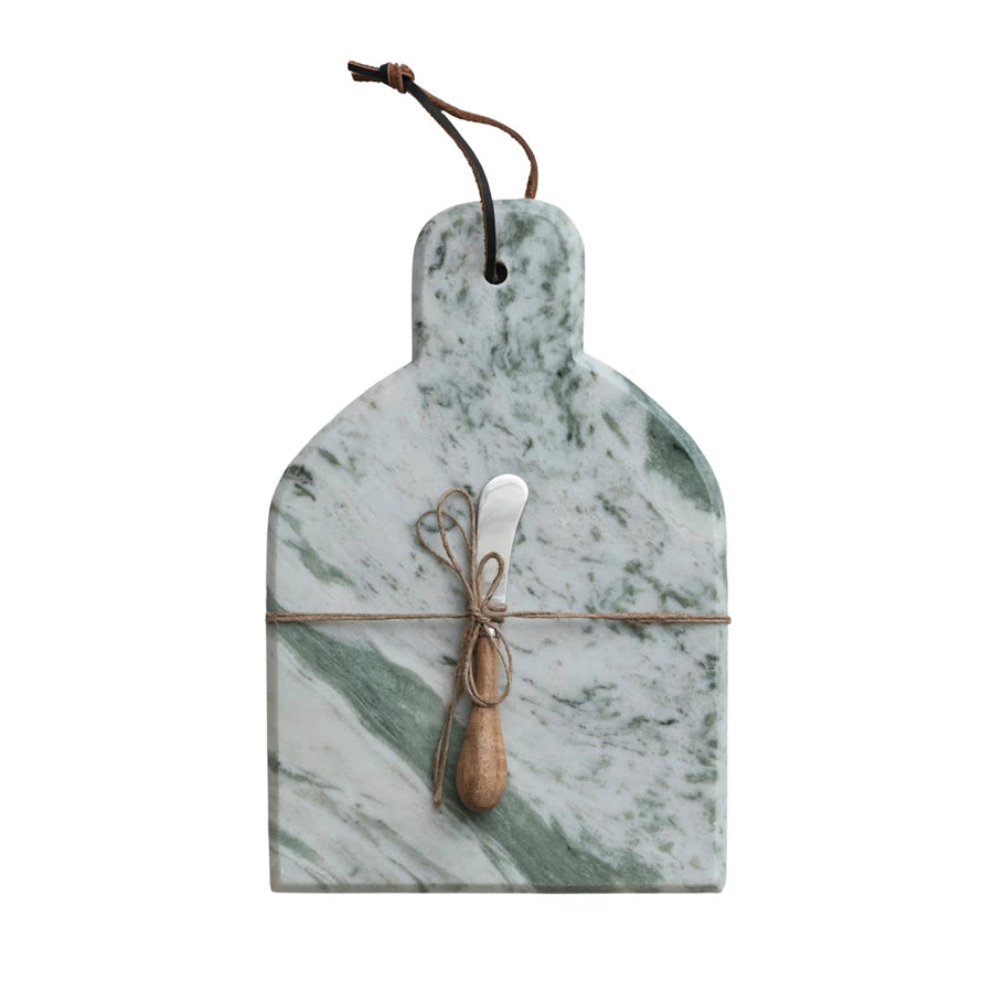 Green Marble Cheese/Cutting Board w/ Canape Knife