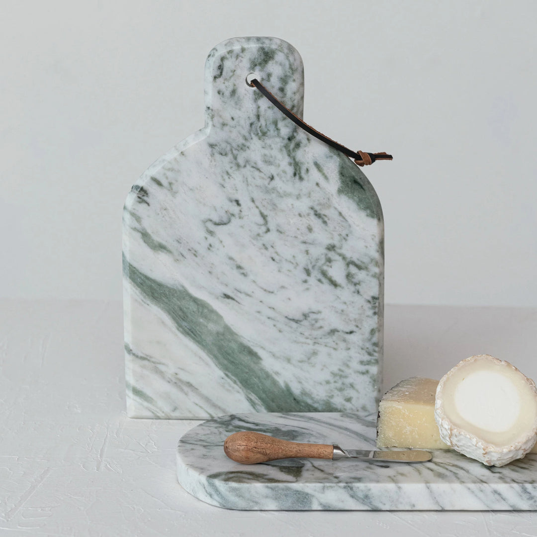 Green Marble Cheese/Cutting Board w/ Canape Knife