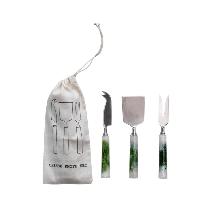 Green Marbled Resin Stainless Steel Cheese Utensils