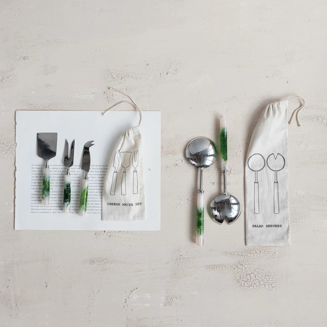 Green Marbled Resin Stainless Steel Cheese Utensils