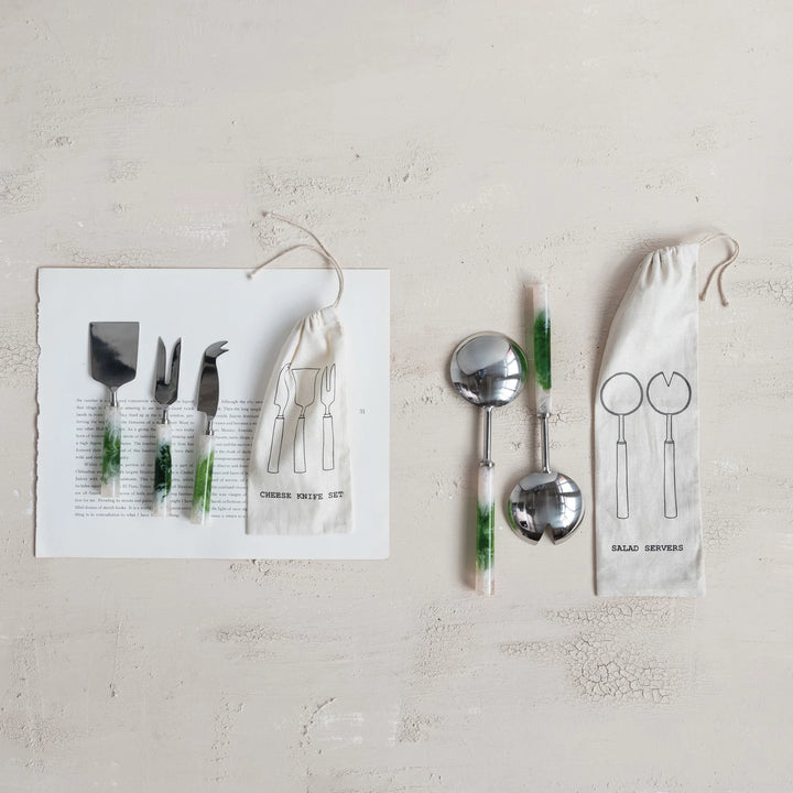 Green Marbled Resin Stainless Steel Cheese Utensils