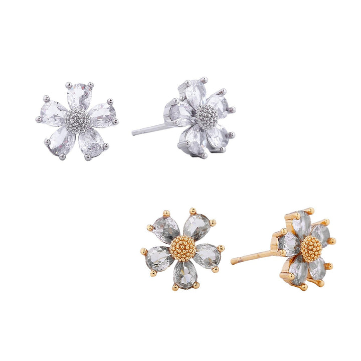 Dipped Cubic Zirconia Flower Stud Earrings