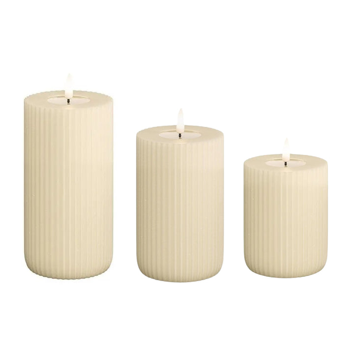 3" Cream Solid Stripe LED Pillar Candles