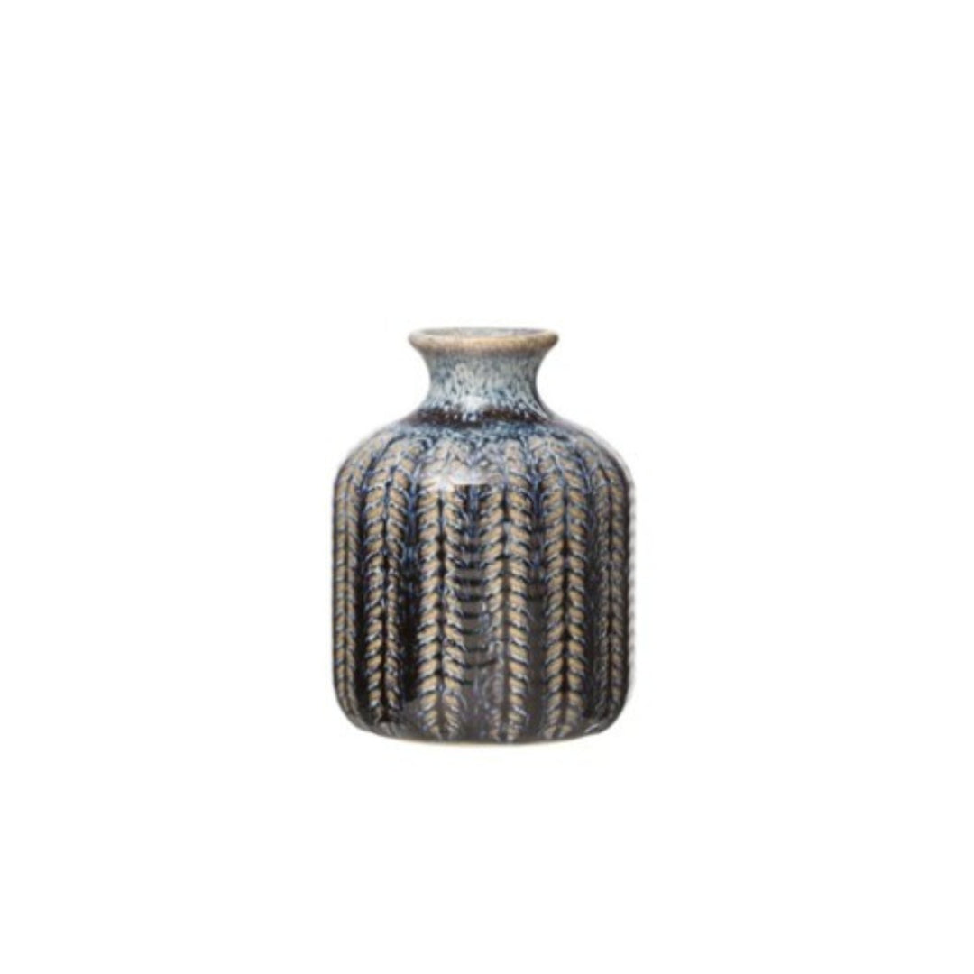 Dark Blue Glazed Embossed Stoneware Vases