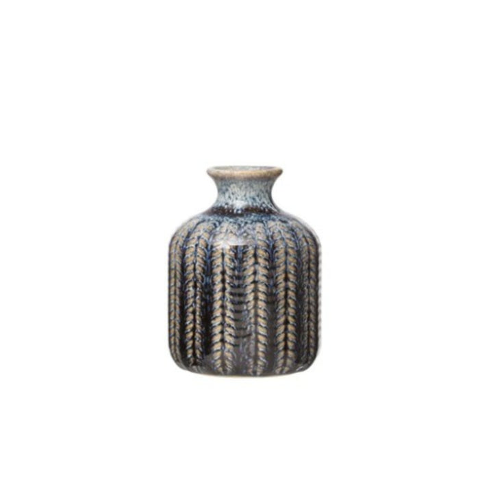 Dark Blue Glazed Embossed Stoneware Vases