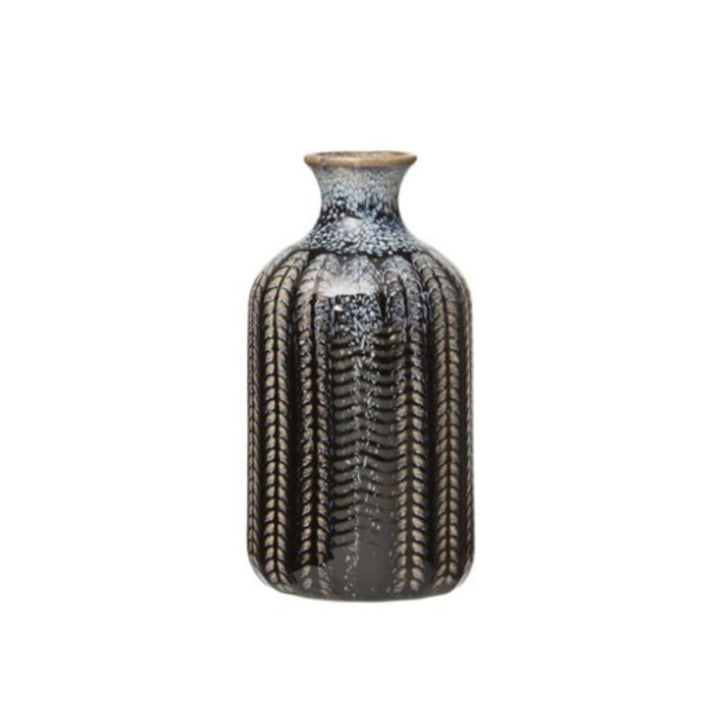 Dark Blue Glazed Embossed Stoneware Vases