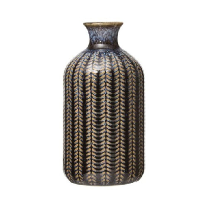 Dark Blue Glazed Embossed Stoneware Vases