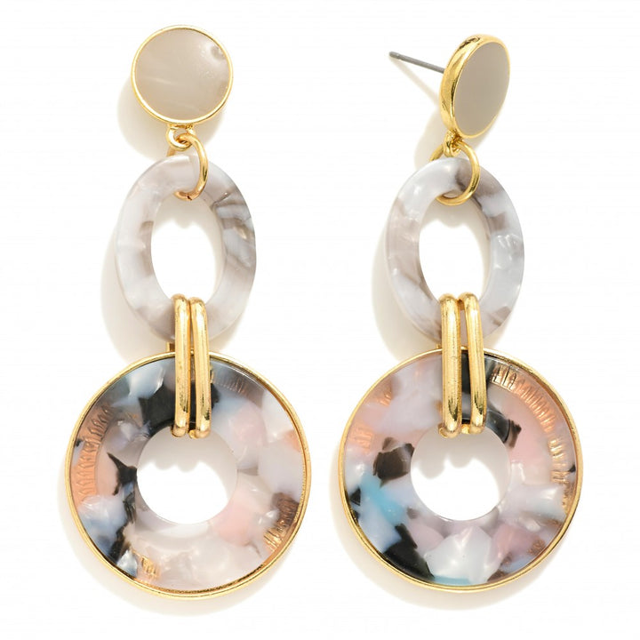 Linked Marbled Acetate Hoops Drop Earrings