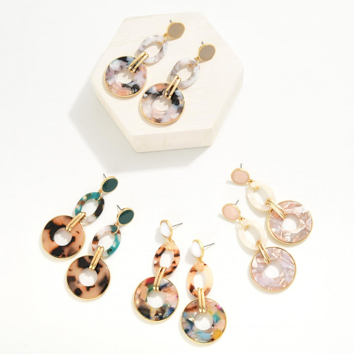 Linked Marbled Acetate Hoops Drop Earrings