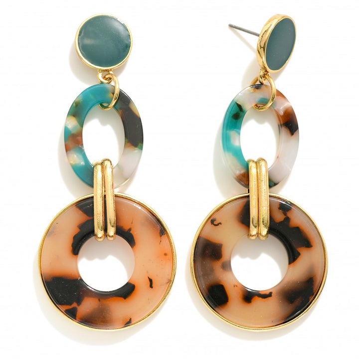 Linked Marbled Acetate Hoops Drop Earrings