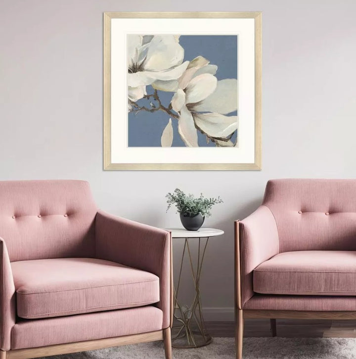 Magnolia on Blue Framed Wall Art