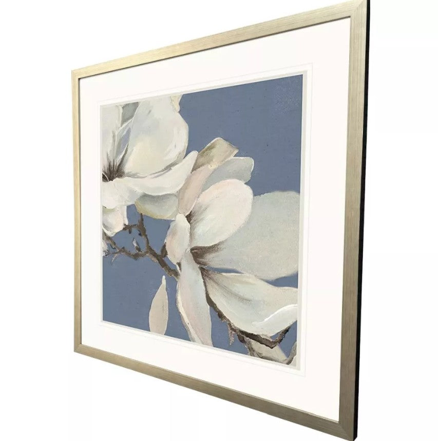 Magnolia on Blue Framed Wall Art