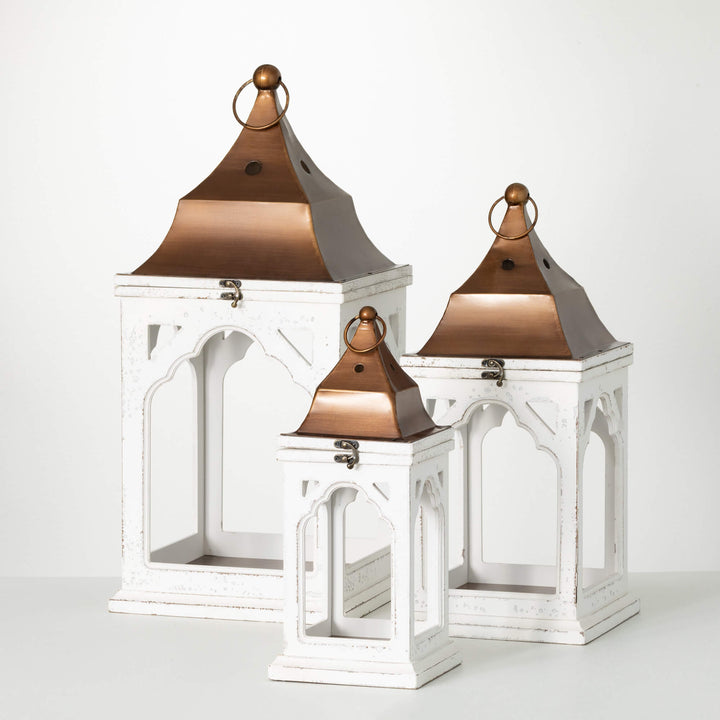 Bronze Topped Wood Lanterns