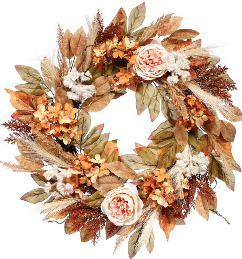 Mixed Leaf, Flower, &amp; Grass Wreath
