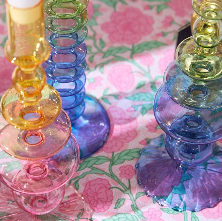 Hand-Blown Glass Taper Candlestick Candleholders