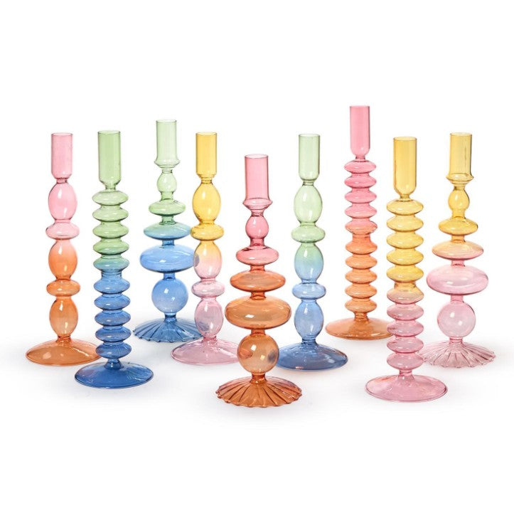 Hand-Blown Glass Taper Candlestick Candleholders