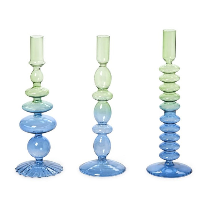 Hand-Blown Glass Taper Candlestick Candleholders
