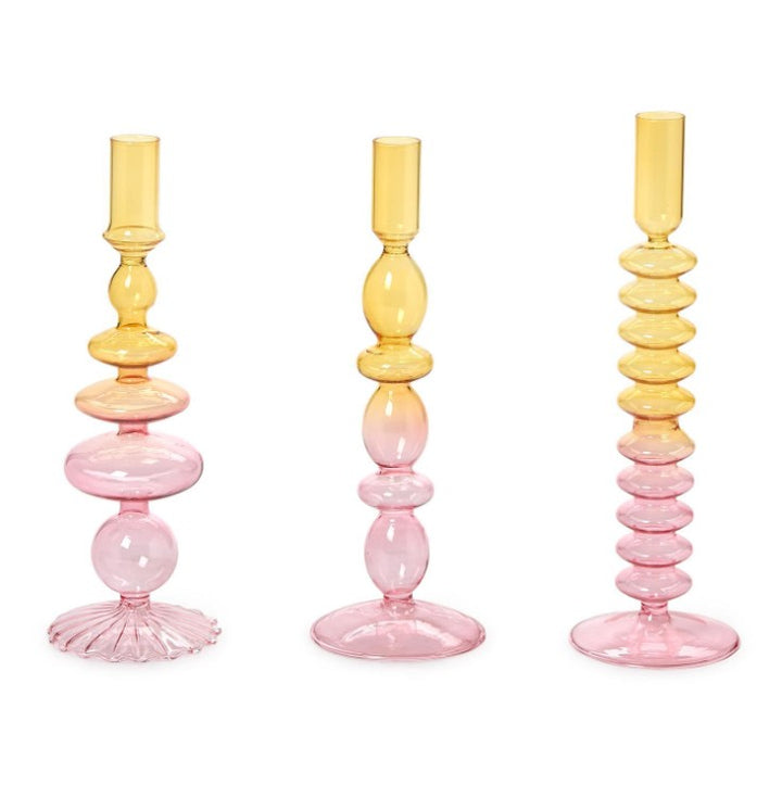Hand-Blown Glass Taper Candlestick Candleholders