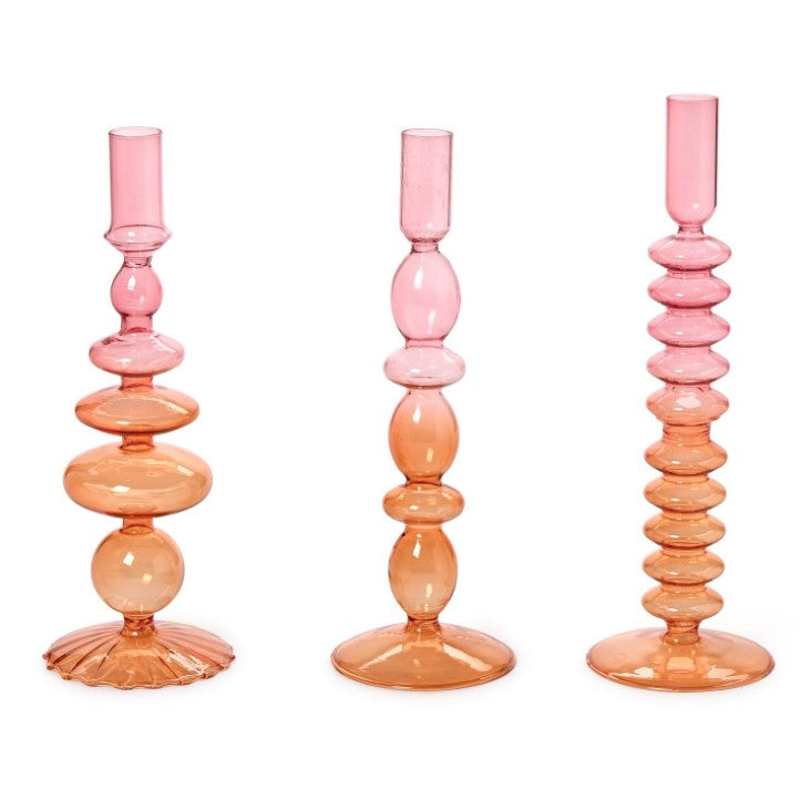 Hand-Blown Glass Taper Candlestick Candleholders