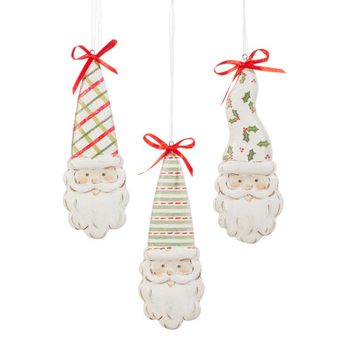 Patterned Long Hat Santa Ornament