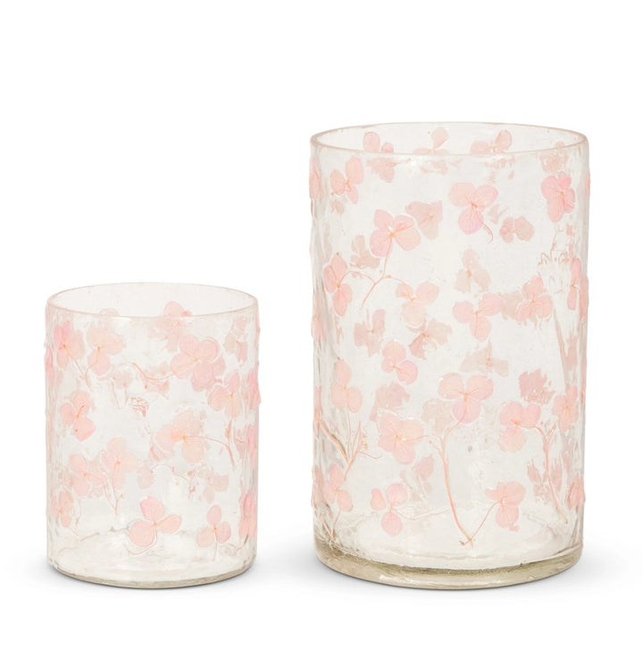 Dried Light Pink Floral Glass Hurricane