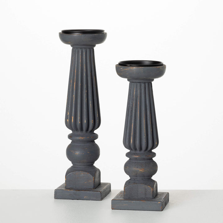 Ribbed Cool Gray Candlesticks