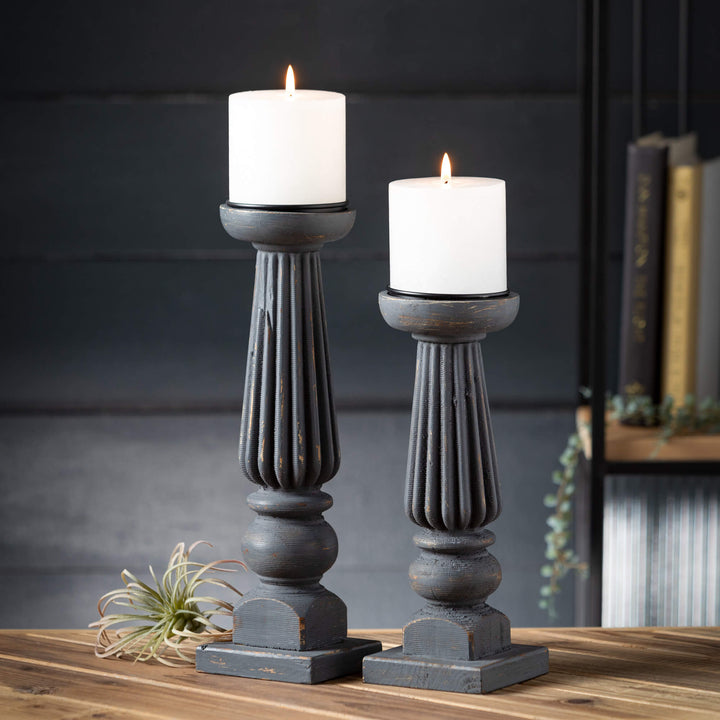 Ribbed Cool Gray Candlesticks