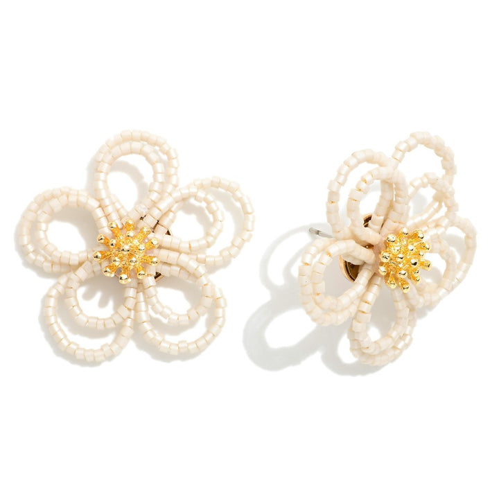 Seed Beaded Flower Oversized Stud Earrings