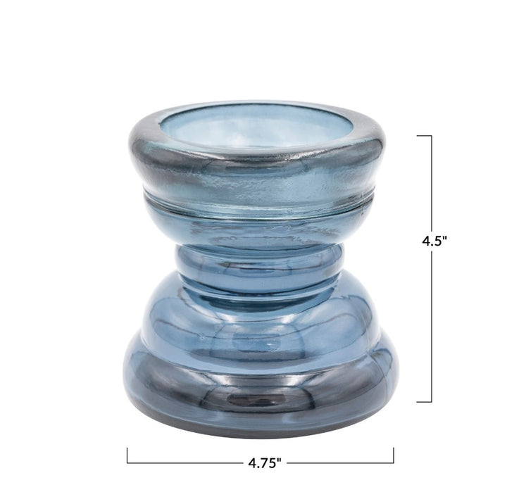 Blue Recycled Glass Candle Holders