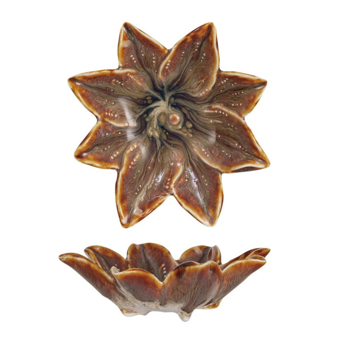 Brown Stoneware Flower Shaped Dish