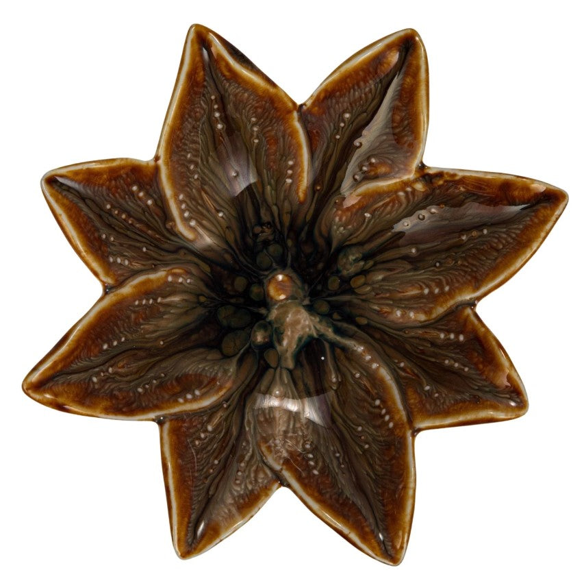 Brown Stoneware Flower Shaped Dish