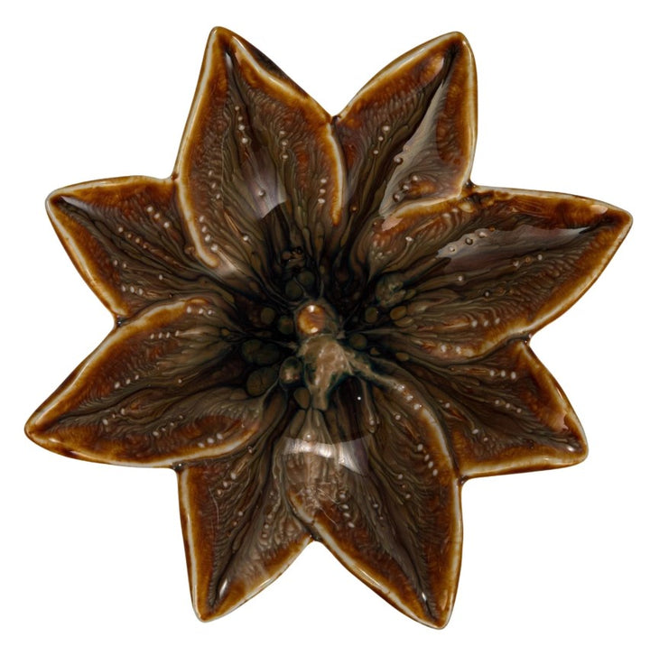 Brown Stoneware Flower Shaped Dish