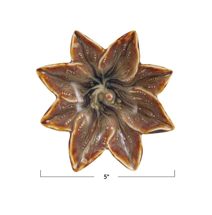 Brown Stoneware Flower Shaped Dish