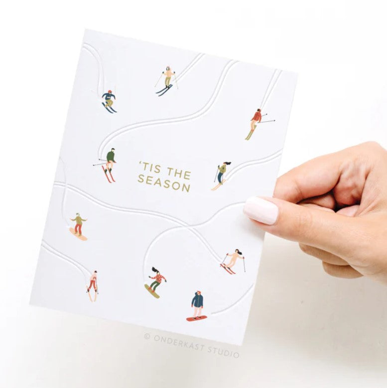 'Tis the Season Skiiers Letterpress Greeting Card